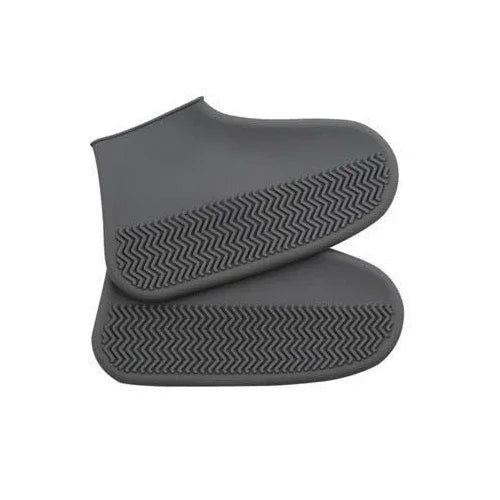 Pair of black waterproof shoe covers with textured non-slip soles