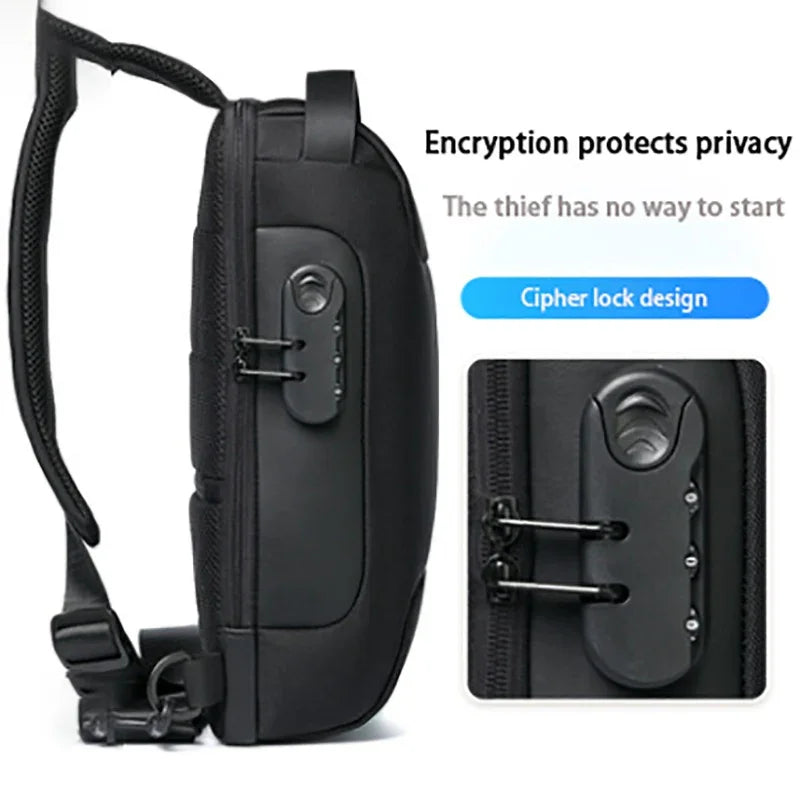 Black travel bag with cipher lock design for encryption protection against theft