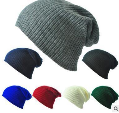 Collection of ribbed knit beanie hats in gray, navy, black, blue, red, white, and green colors