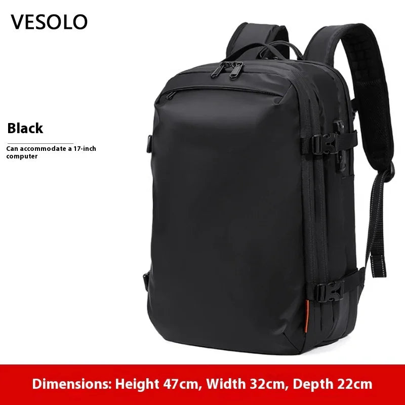 VESOLO black laptop backpack for 17-inch computer with padded straps and multiple compartments