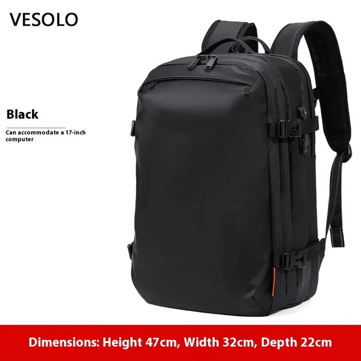 VESOLO black laptop backpack for 17-inch computer with padded straps and multiple compartments