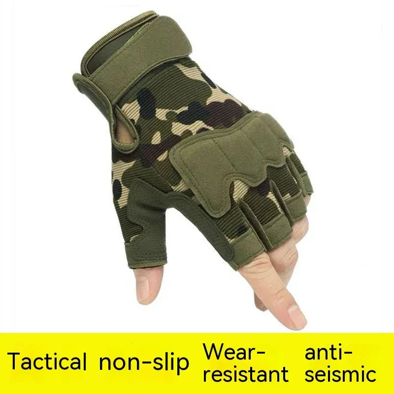 Camouflage tactical half-finger glove with non-slip, wear-resistant, anti-seismic design