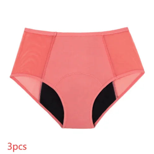 Pink high-waisted women's underwear with black gusset detail, seamless design, 3-piece set