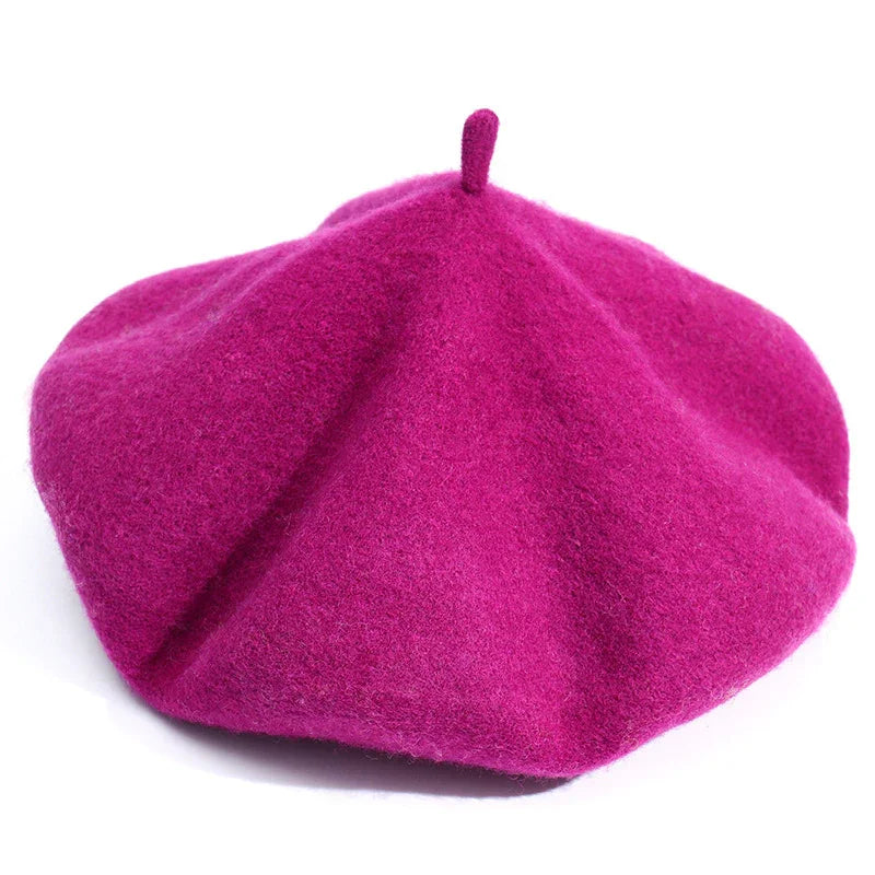 Bright purple wool beret hat isolated on white background fashion accessory
