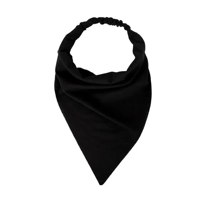 Black fabric bandana with elastic stretch neck strap on white background