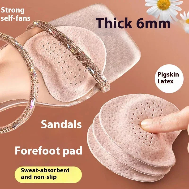 Pink pigskin latex forefoot pads for sandals, sweat-absorbent and non-slip, 6mm thick