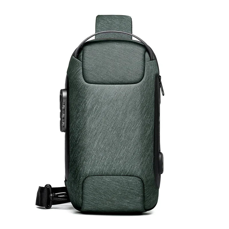 modern dark green anti-theft backpack with combination lock and durable fabric