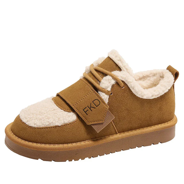 brown winter sneaker with soft white fleece lining, FKD logo, and rubber sole