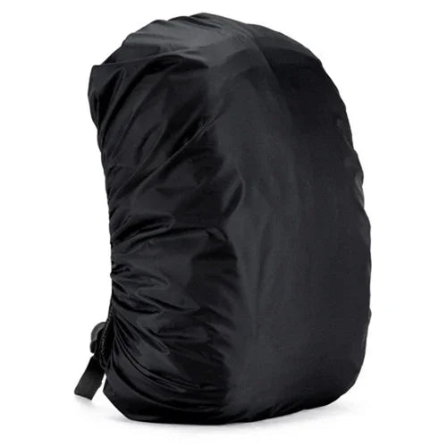 Black waterproof backpack cover on white background