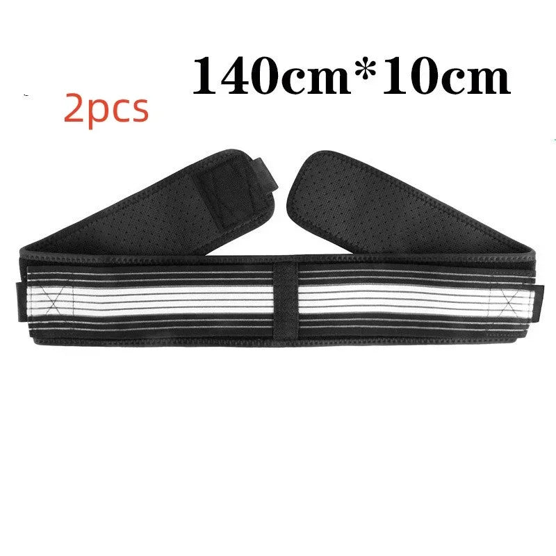 Black adjustable back support belt, 140cm x 10cm, 2pcs, orthopedic brace