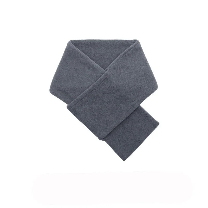 Soft gray fleece scarf folded in a minimalist style on a white background