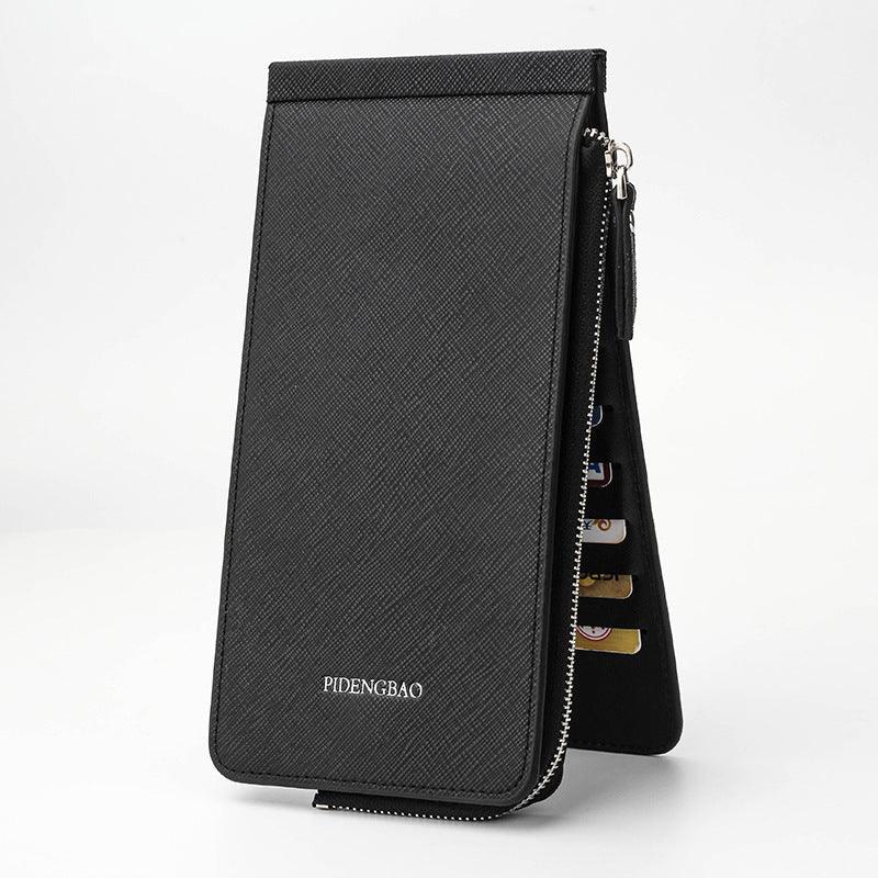 Black PU leather wallet with zipper and multiple card slots from PIDENGBAO brand