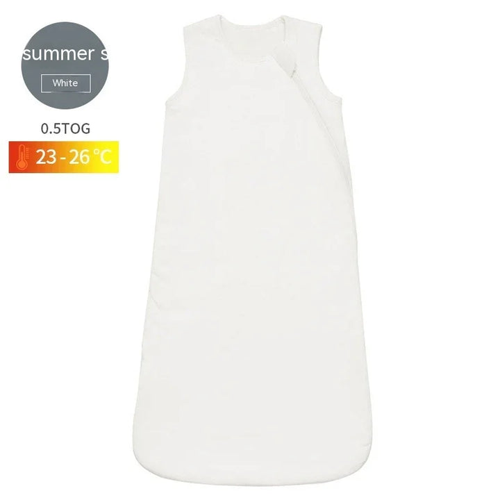 White sleeveless baby sleeping bag suitable for summer 23-26°C with 0.5 TOG rating