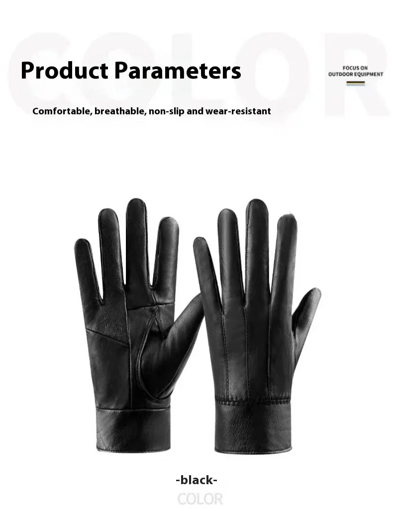 Black leather gloves, comfortable, breathable, non-slip, and wear-resistant outdoor gear