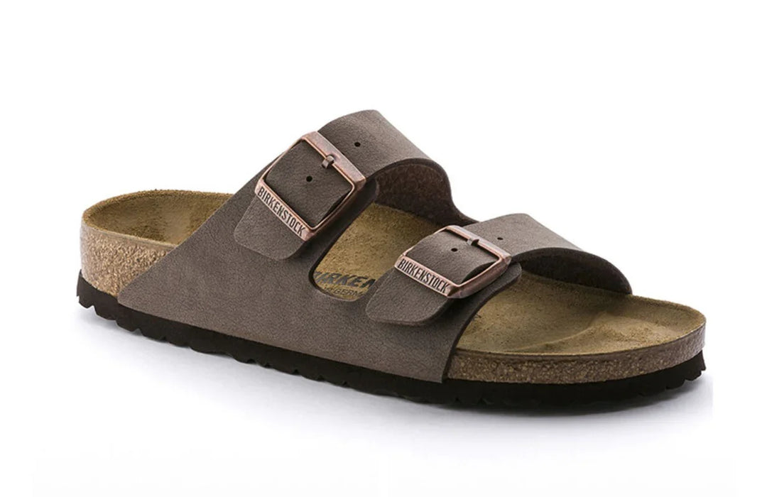 Birkenstock Arizona brown suede sandals with two adjustable buckles and cork footbed