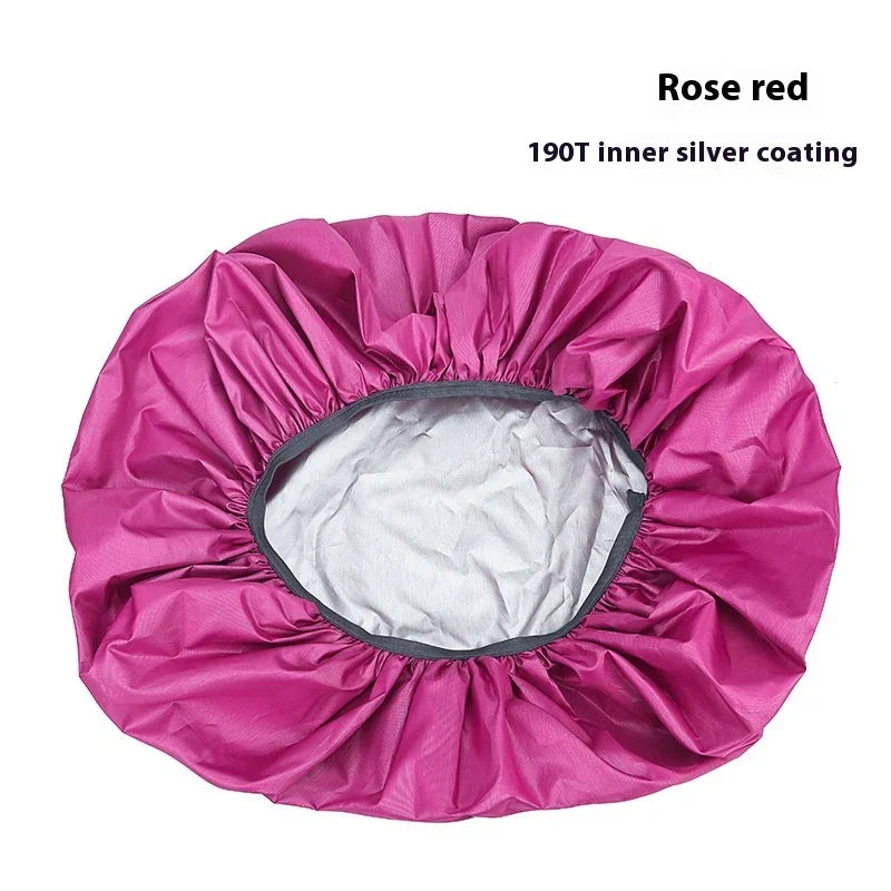 Rose red shower cap with 190T inner silver coating, elastic edge, waterproof hair bonnet