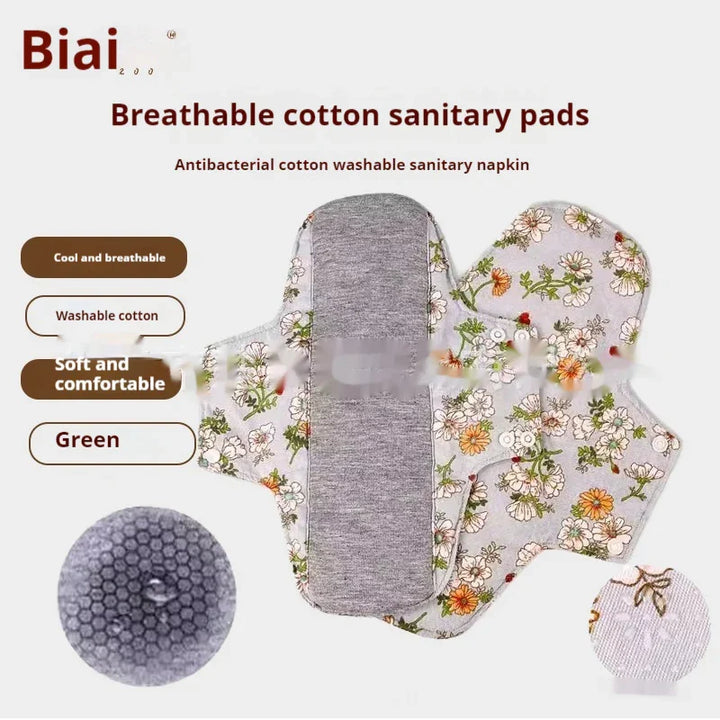 Breathable cotton washable floral sanitary pads with antibacterial properties, soft and comfortable