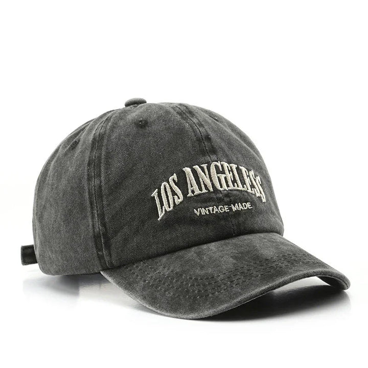 Vintage-made black Los Angeles embroidered baseball cap with curved brim
