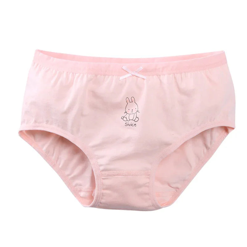 Light pink cotton girls' underwear with small bunny print and decorative bow