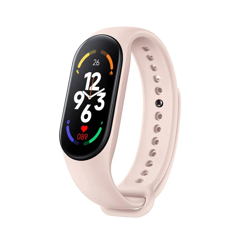 Pink fitness tracker smartwatch with colorful digital display and health monitoring features